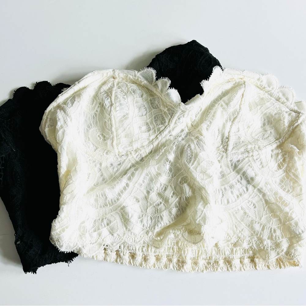 Alter’d State Lace Bralettes in Black and Cream NWT Large
